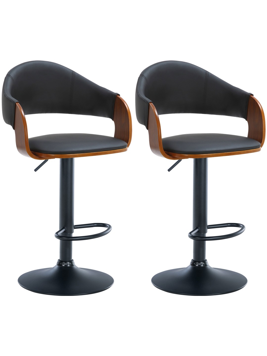 Lot de 2 tabourets de bar Nilse simili cuir, noyer/noir