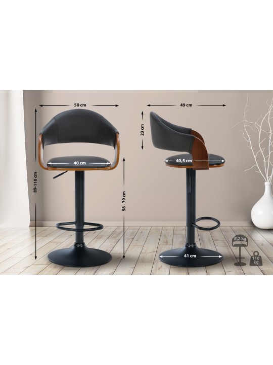 Lot de 2 tabourets de bar Nilse simili cuir, noyer/noir