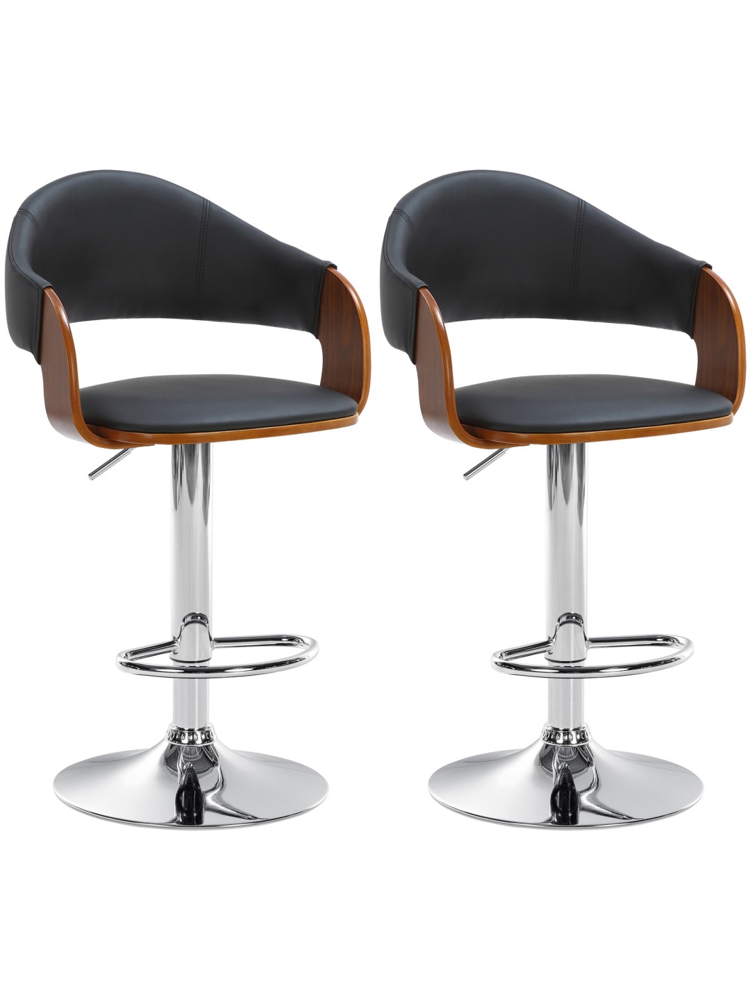 Lot de 2 tabourets de bar Nilse simili cuir chromé, noyer/noir