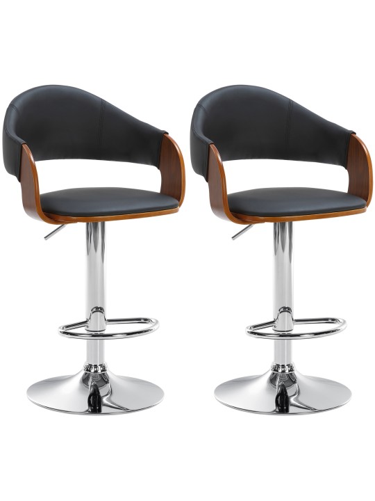 Lot de 2 tabourets de bar Nilse simili cuir chromé, noyer/noir Lot de 2 tabourets de bar Nilse simili cuir chromé, noyer/noir