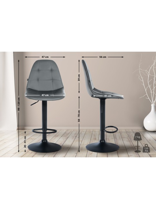 Tabouret de bar Elmore simili cuir B, gris Tabouret de bar Elmore simili cuir B, gris
