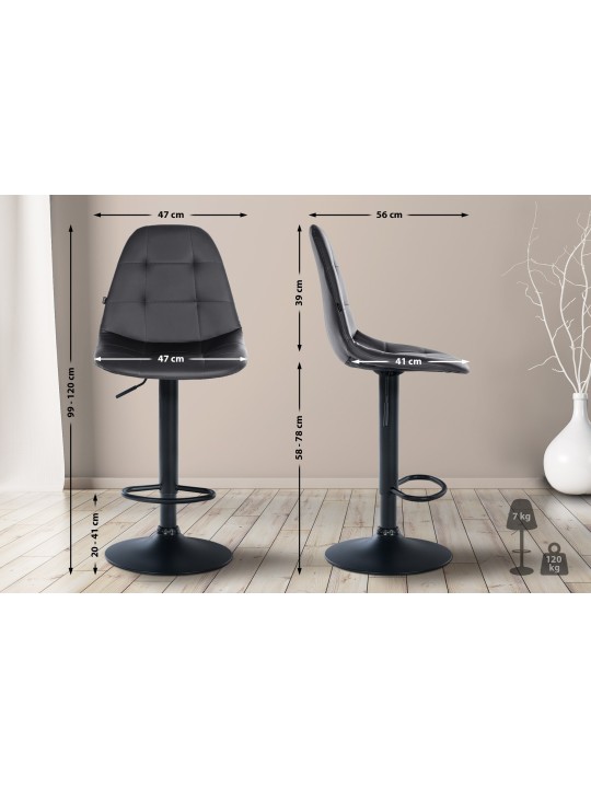 Tabouret de bar Elmore simili cuir B, noir