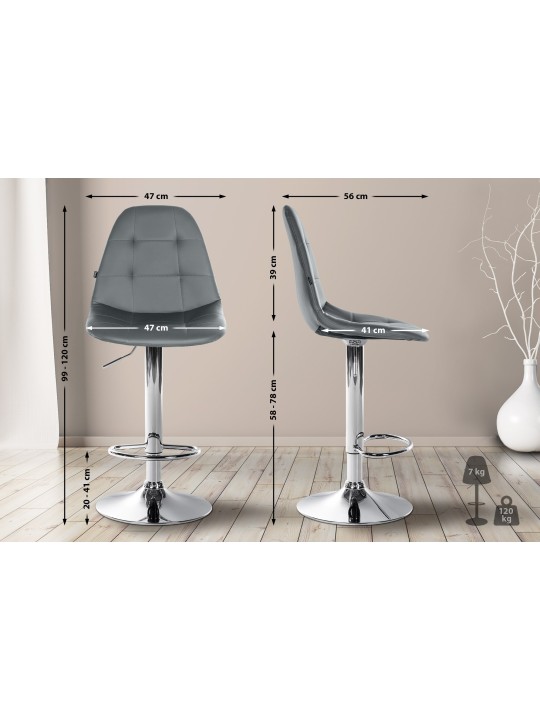 Tabouret de bar Elmore simili cuir C, gris