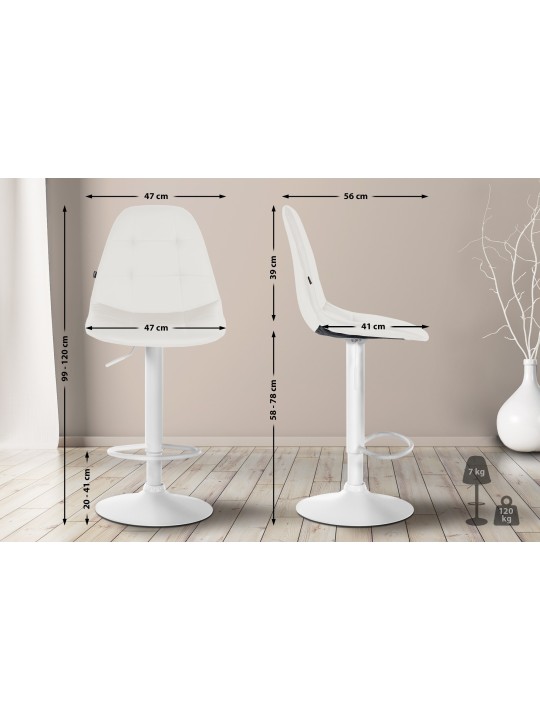 Tabouret de bar Elmore simili cuir W, blanc