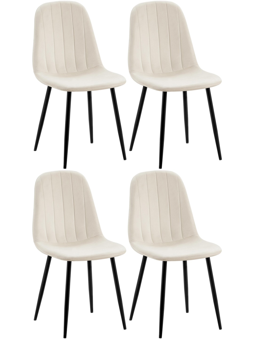 Lot de 4 chaises de salle à manger Baxter velours, blanc crème