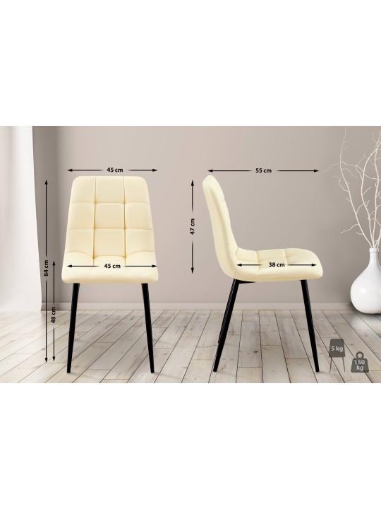 Lot de 4 chaises de salle à manger Antibes simili cuir, crème