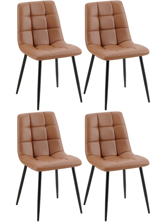 Lot de 4 chaises de salle à manger Antibes simili cuir, brun foncé