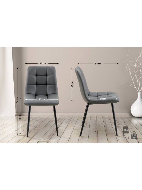 Lot de 4 chaises de salle à manger Antibes simili cuir, gris foncé Lot de 4 chaises de salle à manger Antibes simili cuir, gris foncé