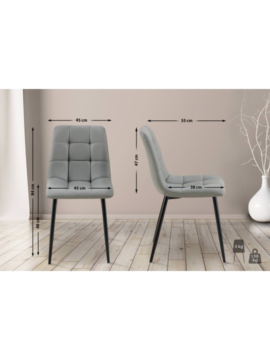 Lot de 4 chaises de salle à manger Antibes simili cuir, gris clair