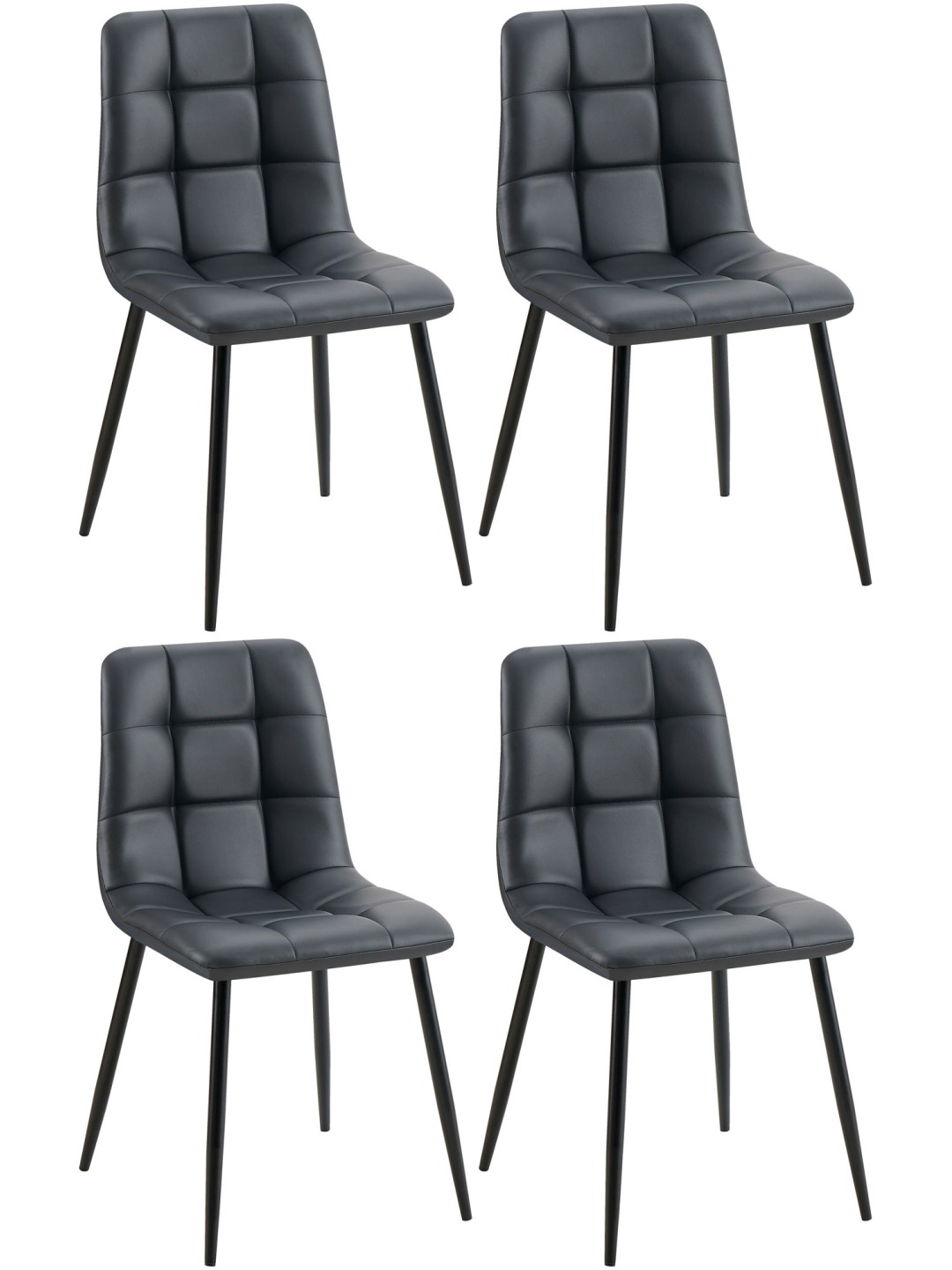 Lot de 4 chaises de salle à manger Antibes simili cuir, noir