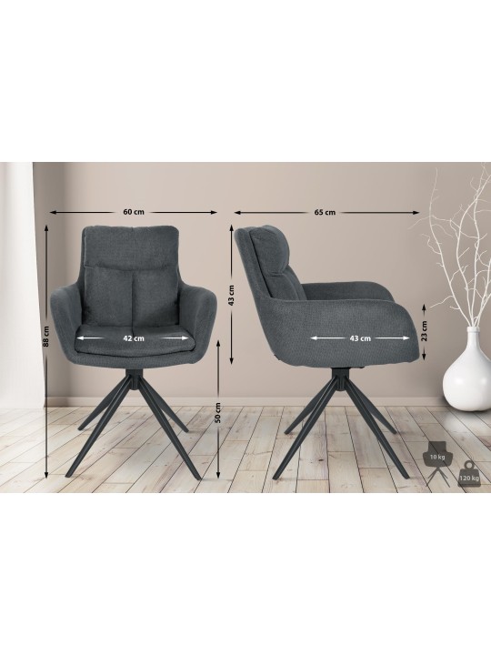 Chaise de salle à manger Vilas tissu, gris foncé