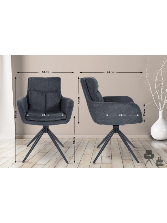 Chaise de salle à manger Vilas tissu, noir