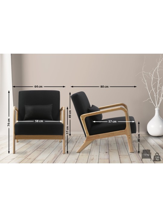 Fauteuil Hibbing tissu, noir