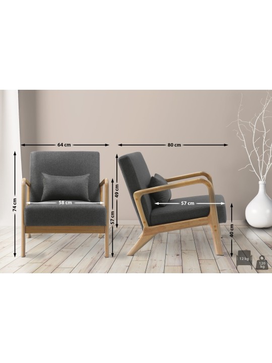 Fauteuil Hibbing tissu, gris foncé Fauteuil Hibbing tissu, gris foncé