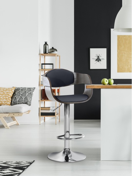 Tabouret de bar Kingston C, noir/gris
