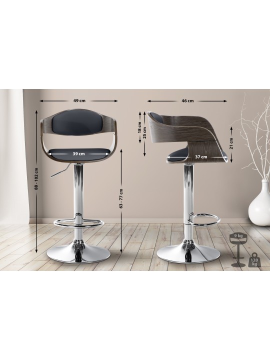 Tabouret de bar Kingston C, noir/gris