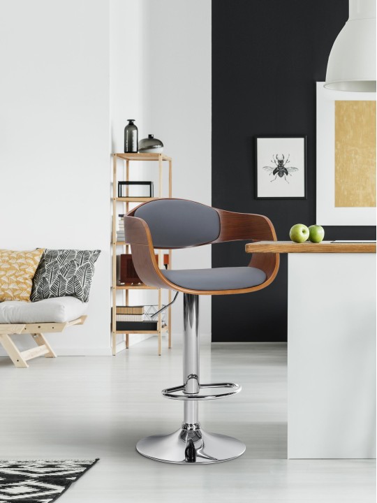 Tabouret de bar Kingston C simili cuir, noyer/gris