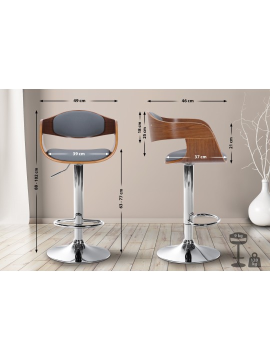 Tabouret de bar Kingston C simili cuir, noyer/gris