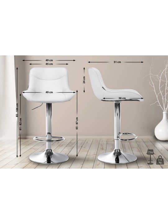 Tabouret de bar Vonore simili cuir chromé, blanc