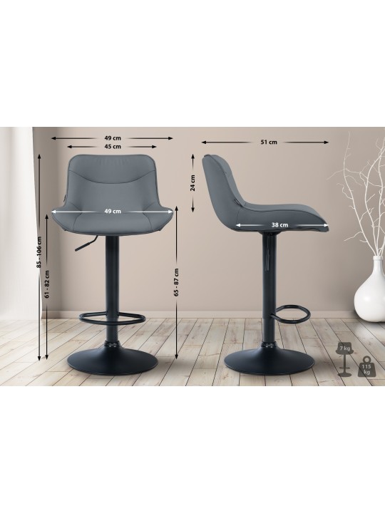 Tabouret de bar Vonore simili cuir, gris