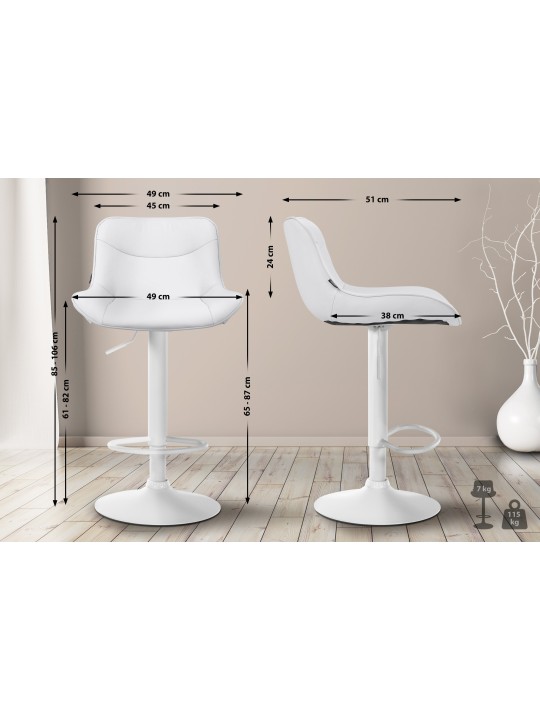 Tabouret de bar Vonore simili cuir, blanc