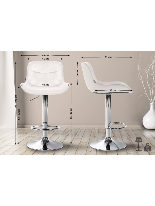 Tabouret de bar Vonore velours chrome, crème