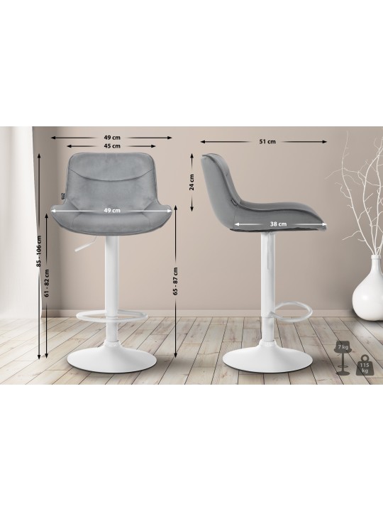 Tabouret de bar Vonore velours, gris Tabouret de bar Vonore velours, gris
