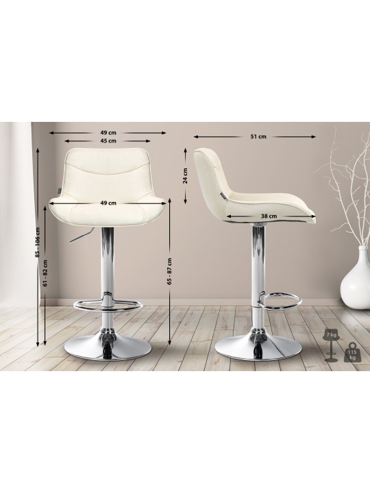 Tabouret de bar Vonore tissu chrome, crème