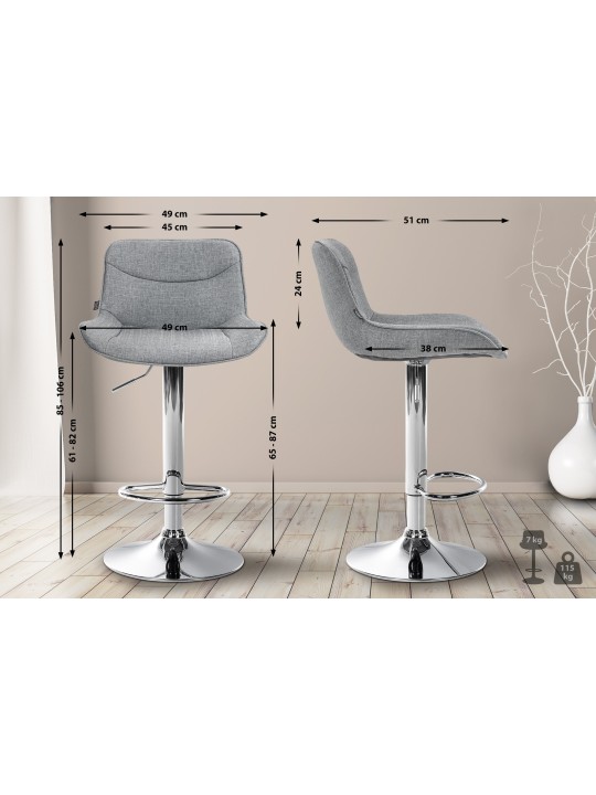 Tabouret de bar Vonore tissu chrome, gris