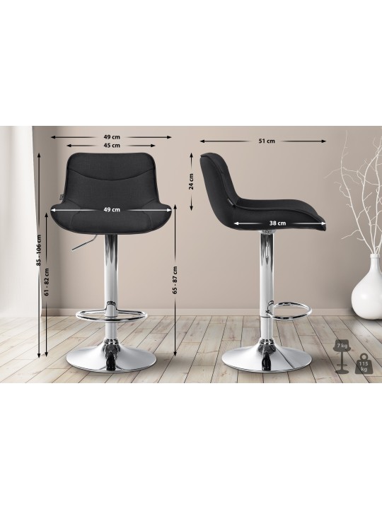 Tabouret de bar Vonore tissu chrome, noir