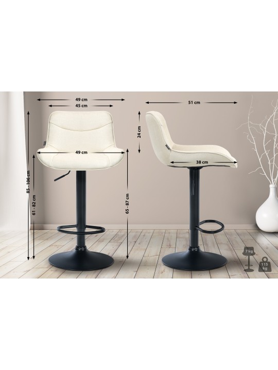 Tabouret de bar Vonore tissu, crème