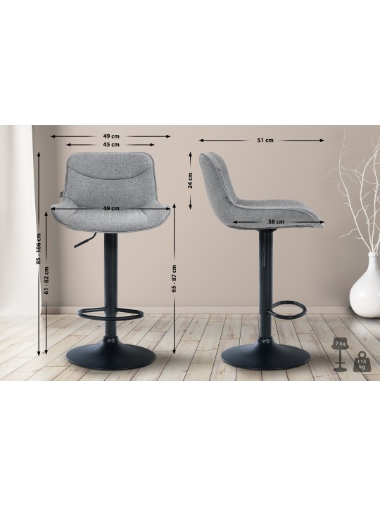 Tabouret de bar Vonore tissu, gris