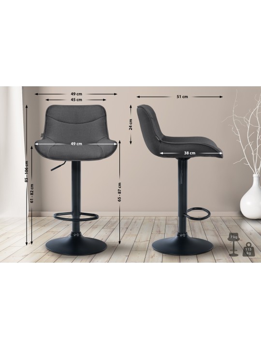 Tabouret de bar Vonore tissu, gris foncé Tabouret de bar Vonore tissu, gris foncé
