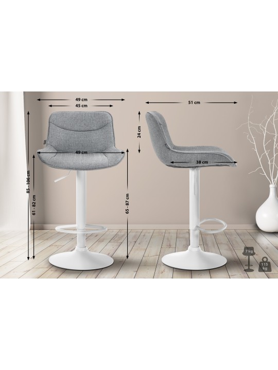 Tabouret de bar Vonore tissu, gris