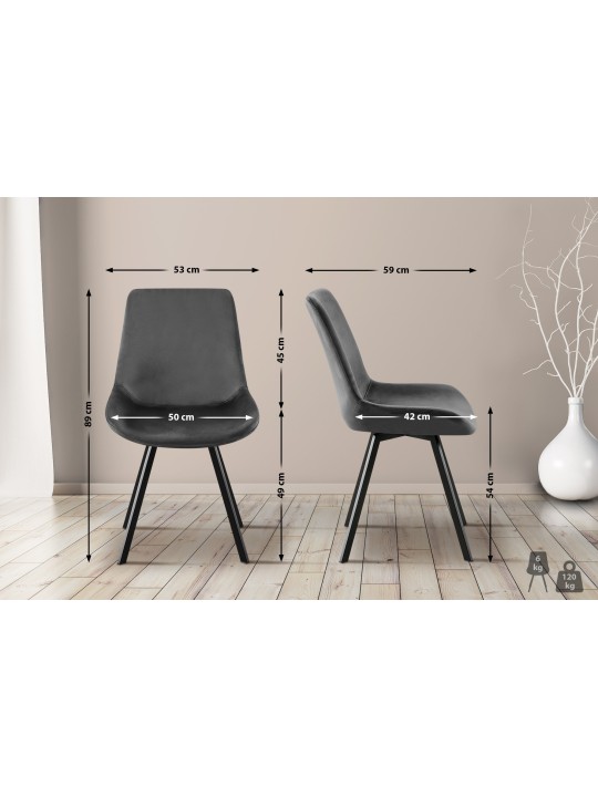 Chaise de salle à manger en velours Lewes, gris foncé Chaise de salle à manger en velours Lewes, gris foncé