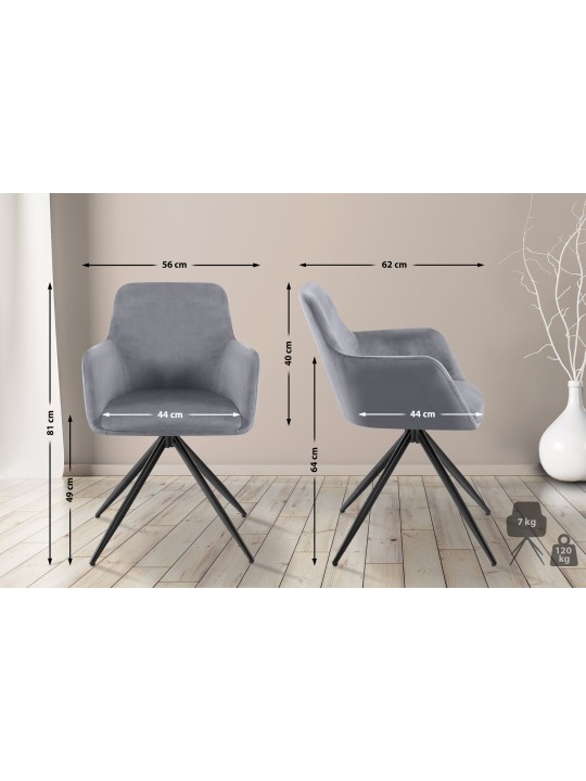 Chaise de salle à manger en velours Olema, gris foncé Chaise de salle à manger en velours Olema, gris foncé