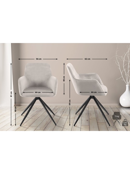 Chaise de salle à manger en velours Olema, gris Chaise de salle à manger en velours Olema, gris