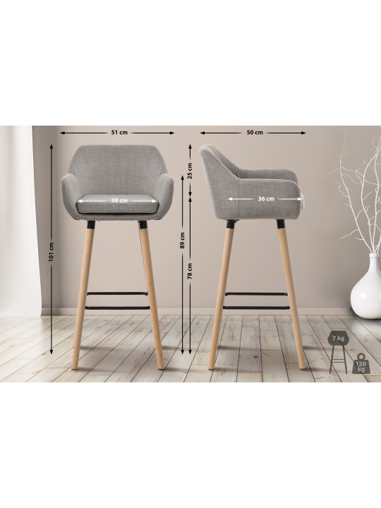 Tabouret de bar Grant tissu, gris
