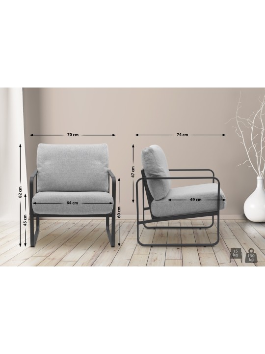 Chaise longue Manea en tissu, gris clair