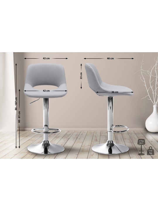 Tabouret de bar Camden simili cuir chromé, gris