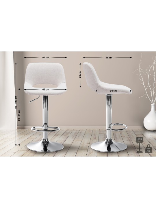 Tabouret de bar Camden tissu chrome, crème