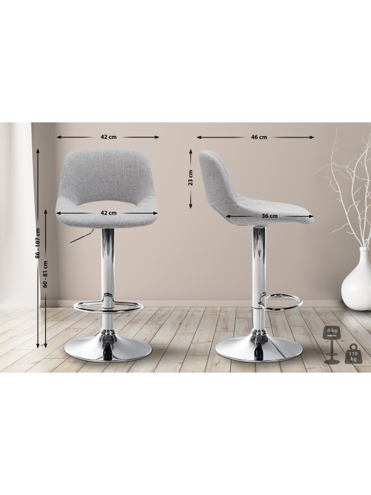 Tabouret de bar Camden tissu chrome, gris clair