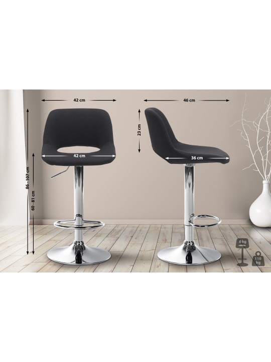 Tabouret de bar Camden tissu chrome, noir