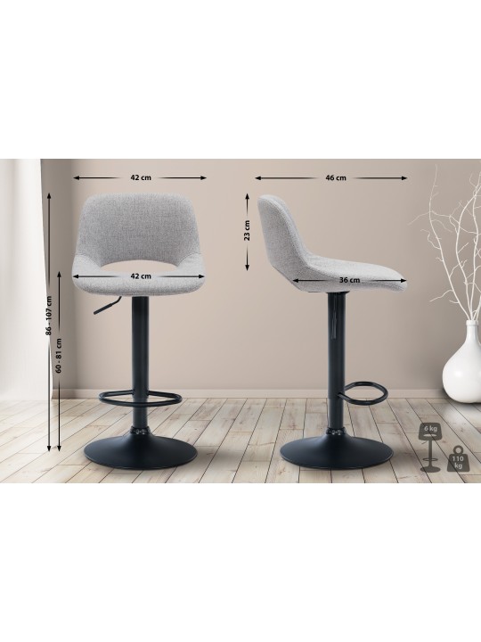 Tabouret de bar tissu Camden, gris clair