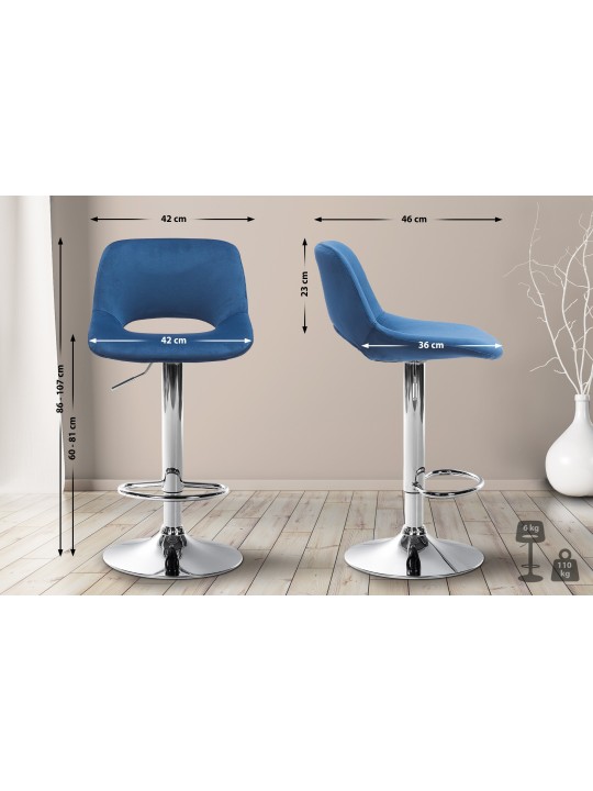 Tabouret de bar Camden velours chrome, bleu Tabouret de bar Camden velours chrome, bleu