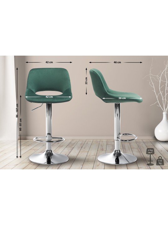 Tabouret de bar Camden velours chrome, vert