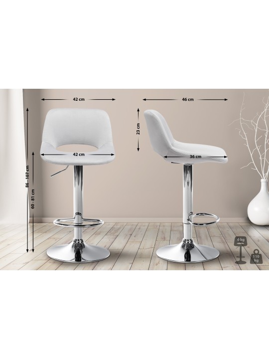 Tabouret de bar Camden velours chrome, gris clair