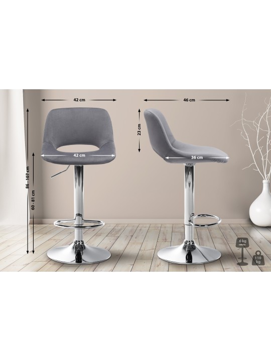 Tabouret de bar Camden velours chrome, gris foncé Tabouret de bar Camden velours chrome, gris foncé