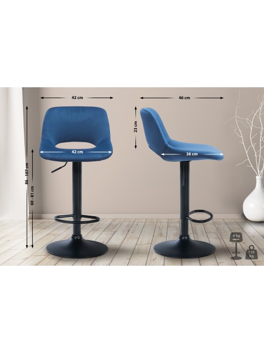 Tabouret de bar Camden velours, bleu