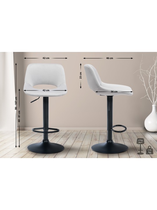 Tabouret de bar Camden velours, gris clair